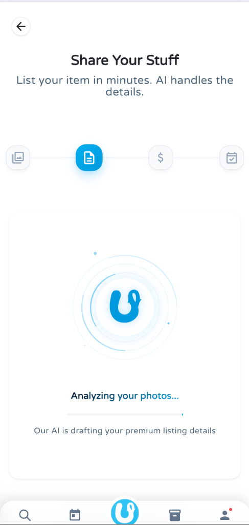 Interface de l'application montrant l'analyse IA d'une photo pour générer une annonce