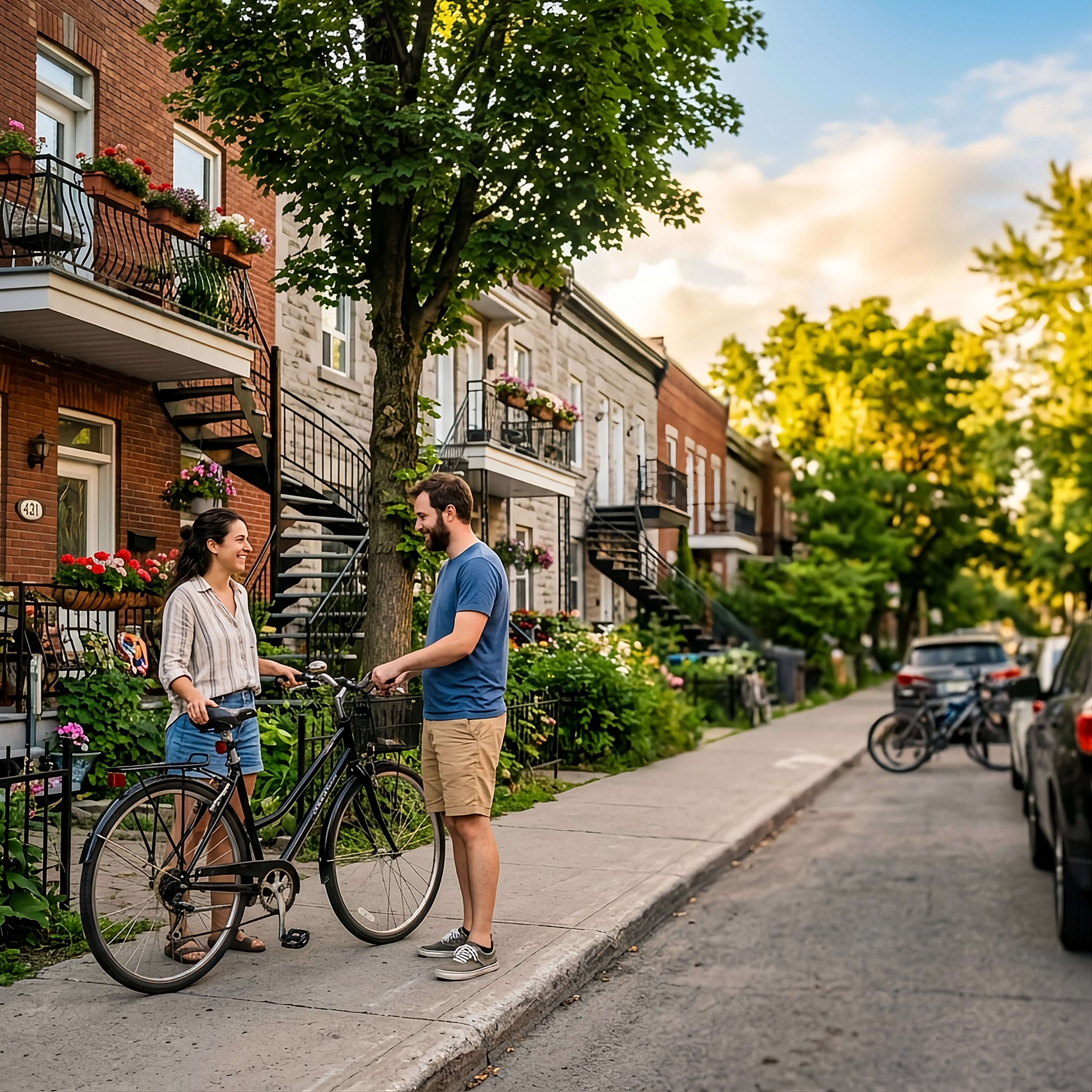 Deux voisins de Montréal qui se partagent un vélo en été — UseIt, location entre particuliers